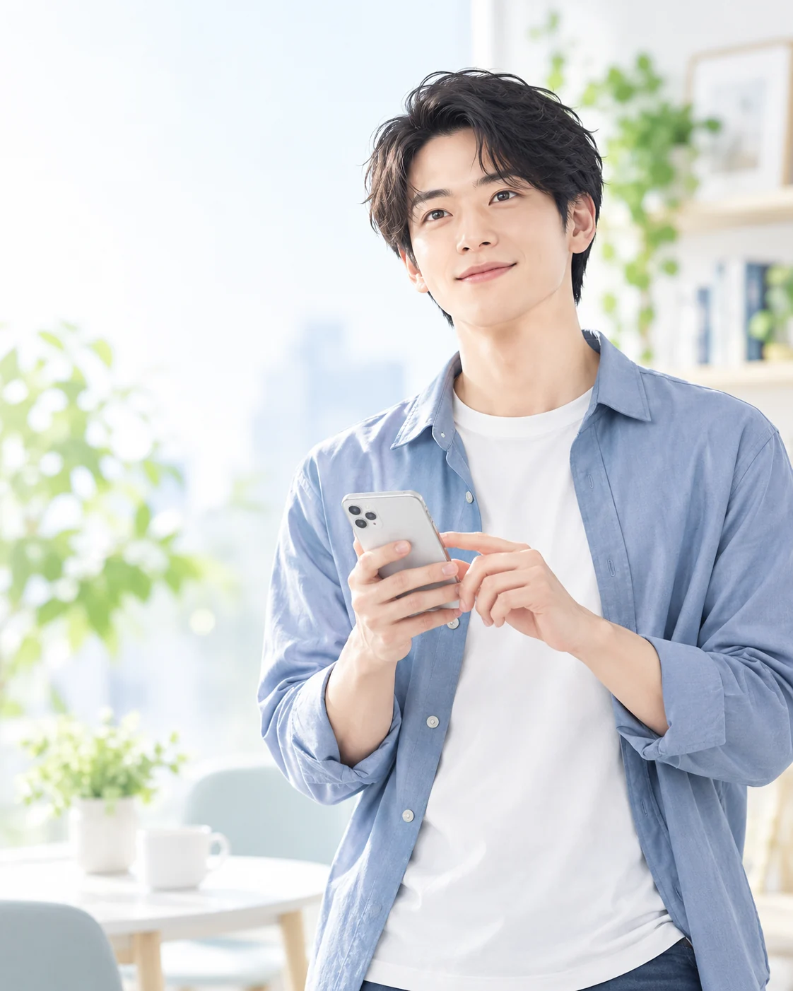 スマートフォンを見る男性のAI生成イメージ