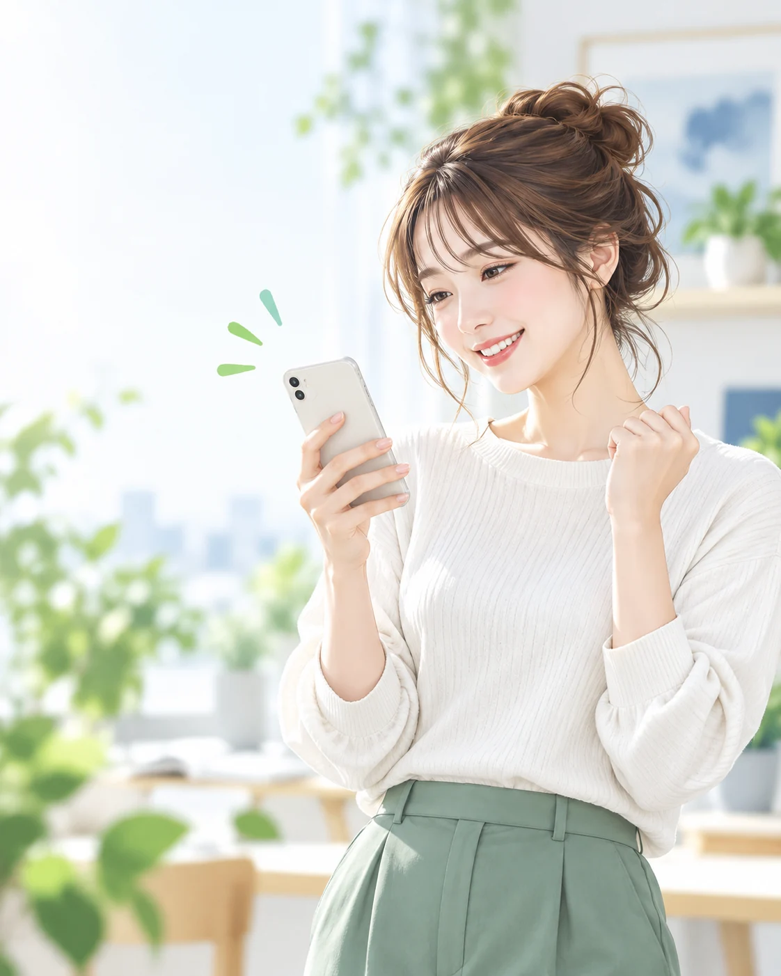 スマートフォンを見る女性のAI生成イメージ